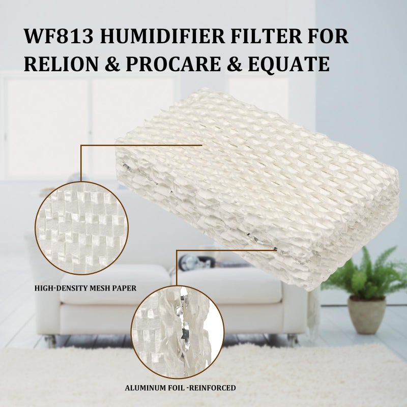 عبوة من 8 فلاتر مرطب هواء WF813 EQWF813 متوافقة مع أجهزة ترطيب الهواء Equate EQWF813 EQ-2119-UL و Relion RCM-832 RCM-832N و Procare PCCM-832N، فلتر بديل أبيض - Image 3